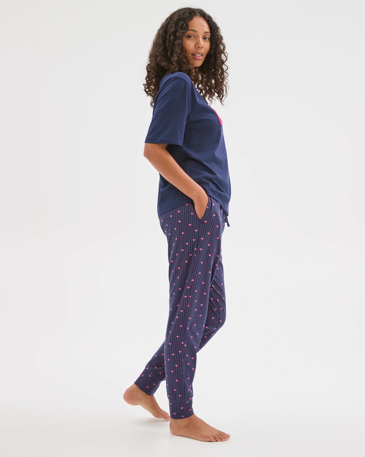 Australian Cotton Printed Sleep Joggers - Heart Navy 2 of 6