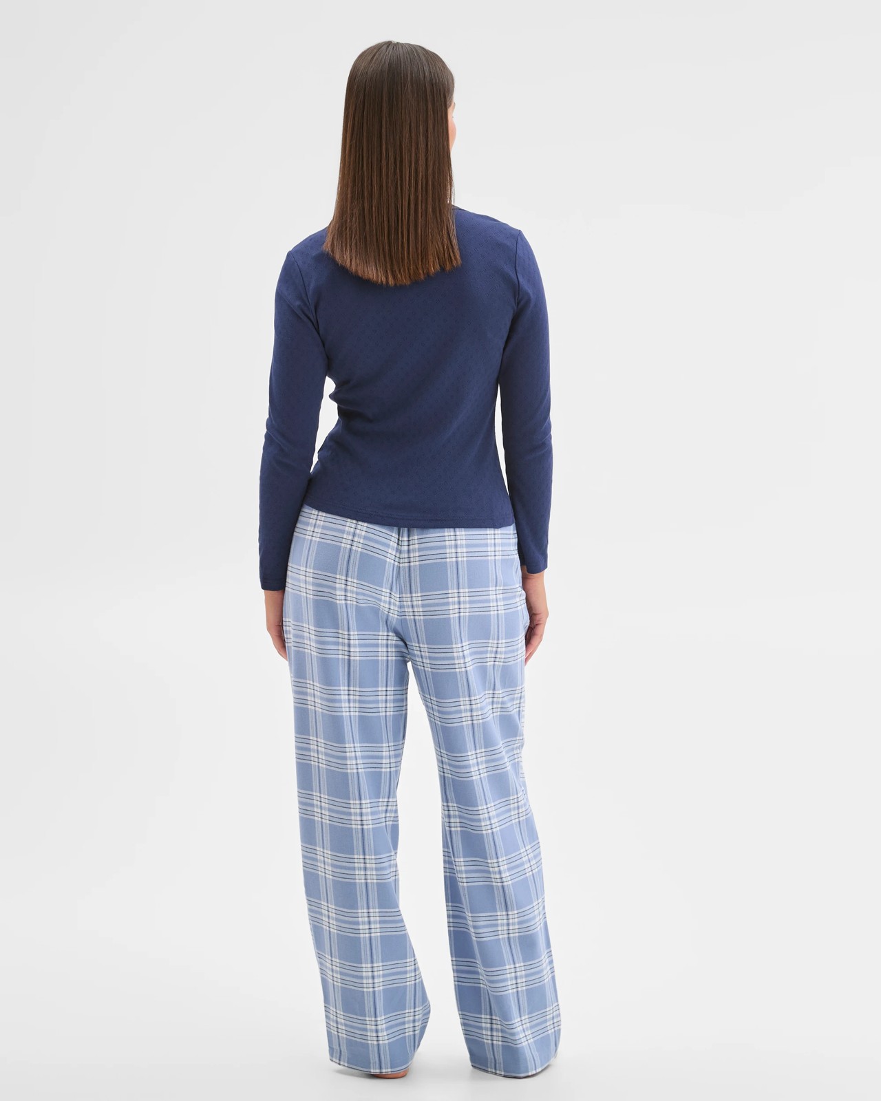 Australian Cotton Pointelle and Flannel Pyjama Set - Navy 5 of 5