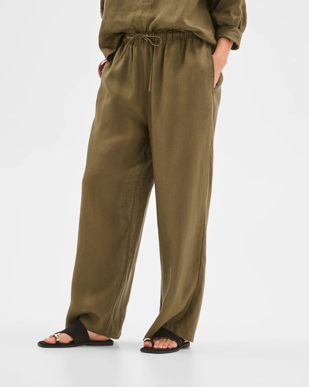 European Linen Wide Leg Pants - Dusty Moss 4 of 6
