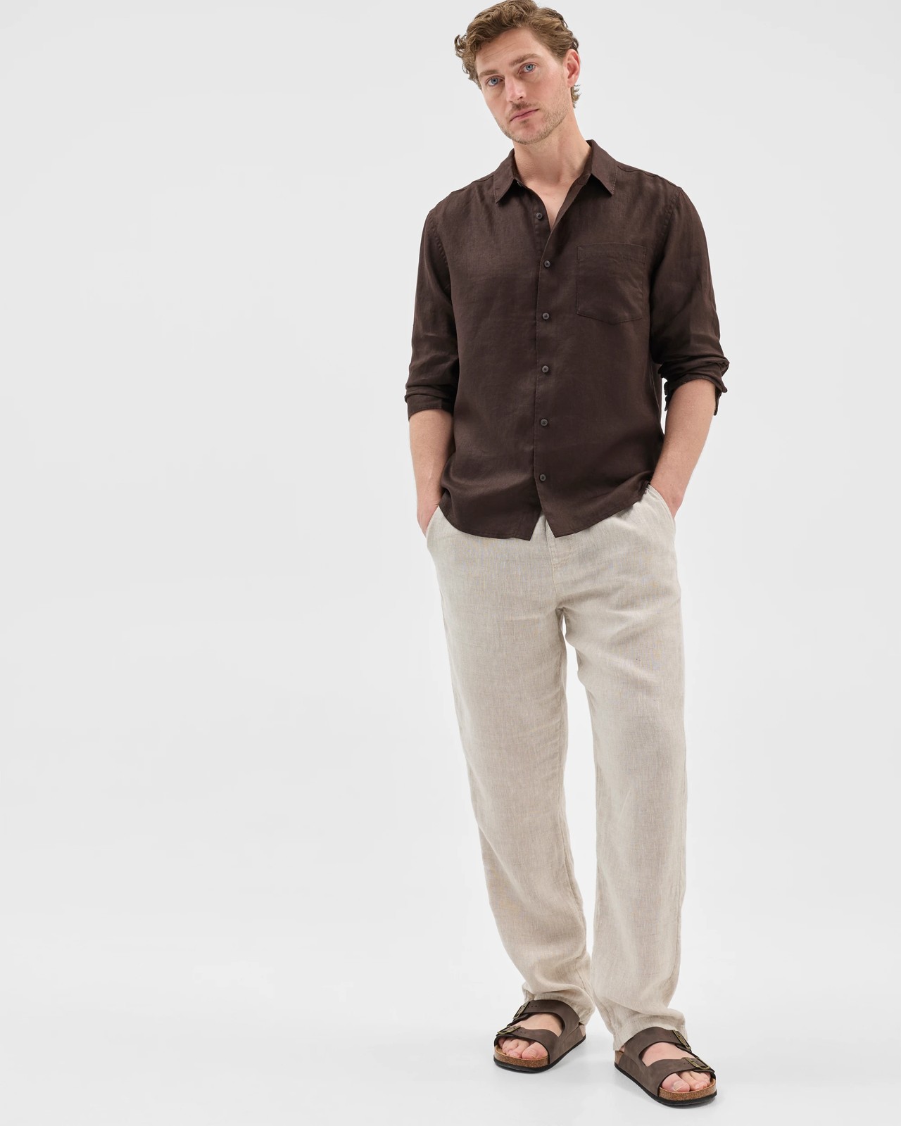 European Linen Long Sleeve Shirt - Chocolate 2 of 5