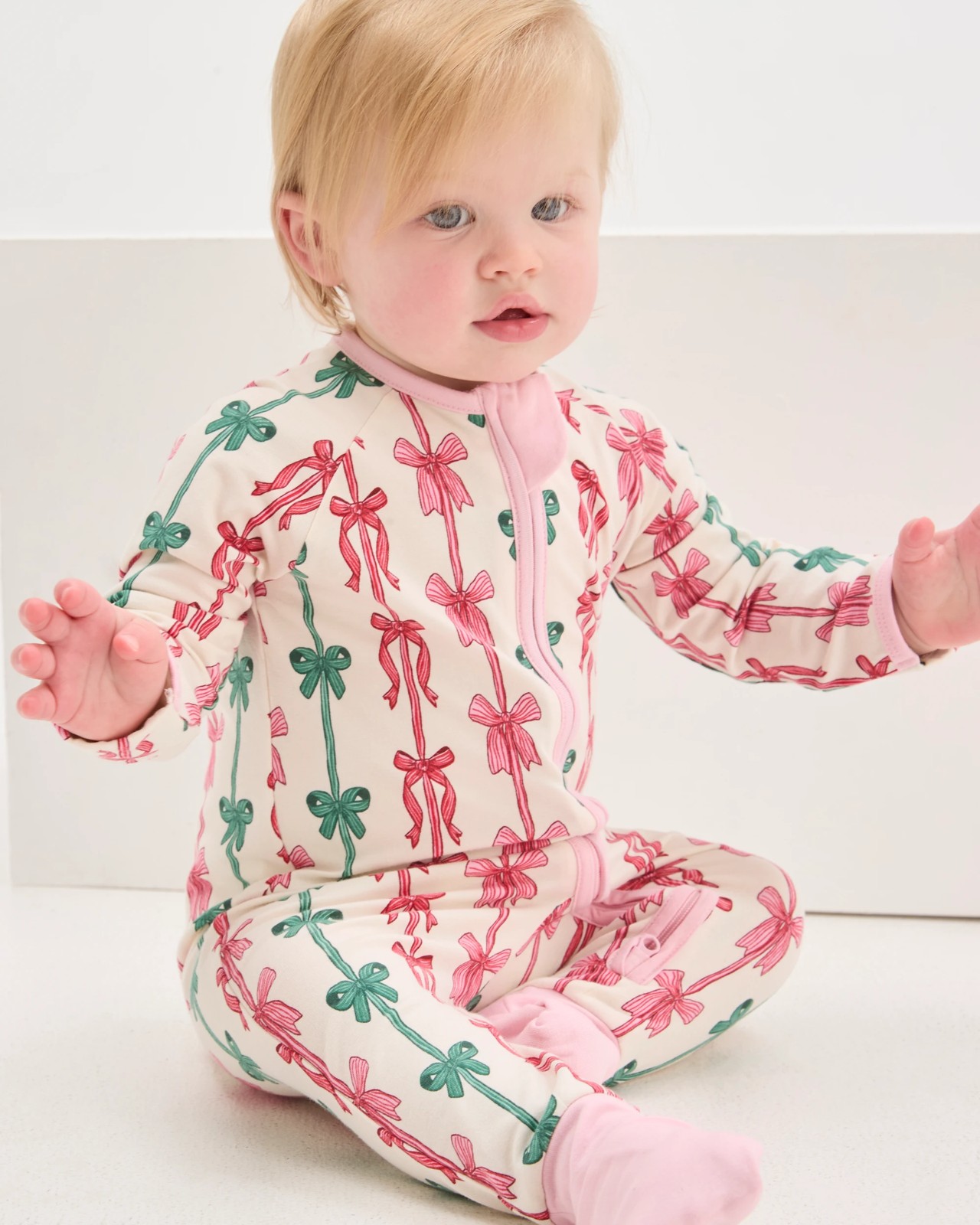 Baby Organic Cotton Zip Front Footless Coverall - Multi Christmas Bows 2 of 5