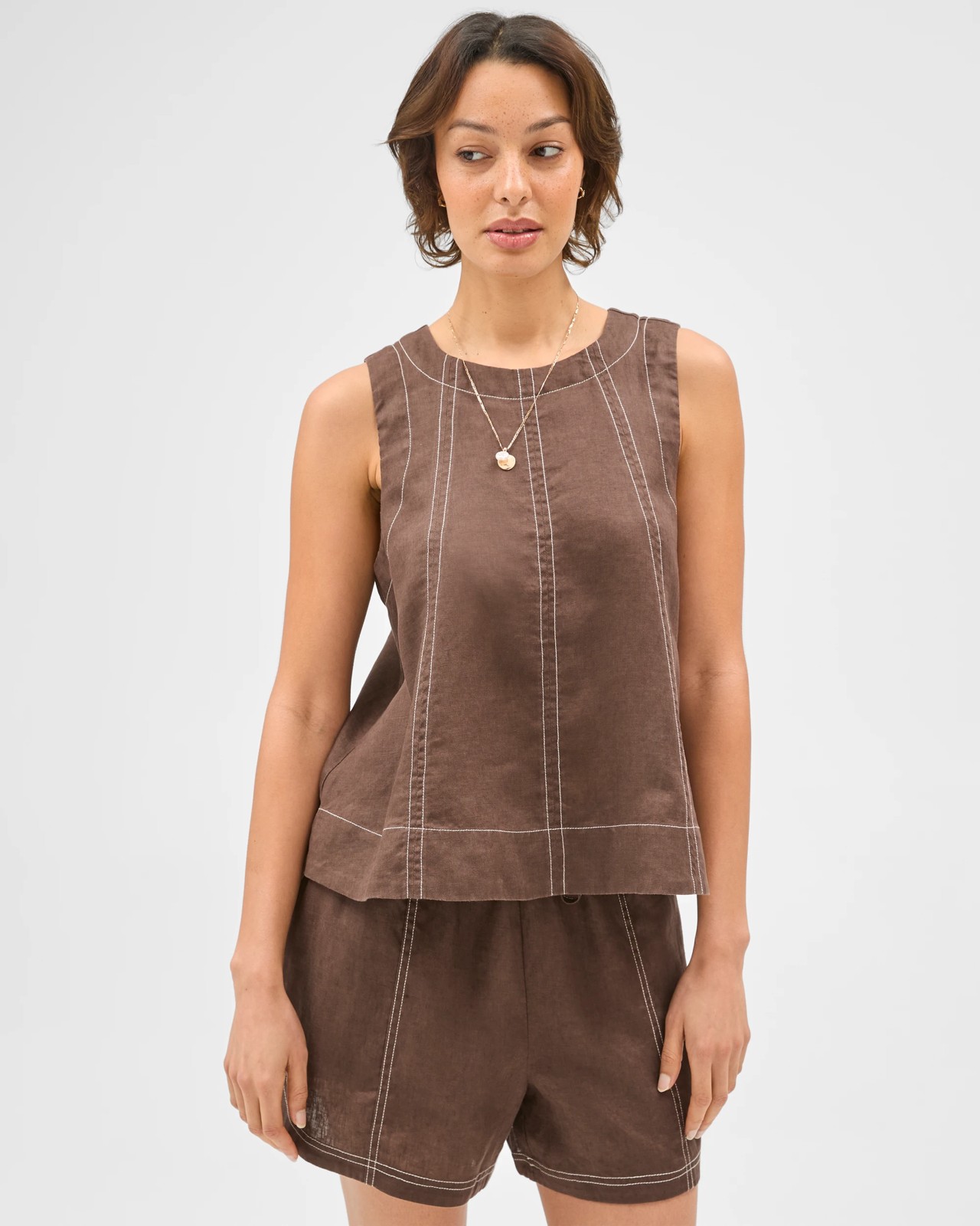European Linen Swing Tank Top - Coffee Bean 2 of 5
