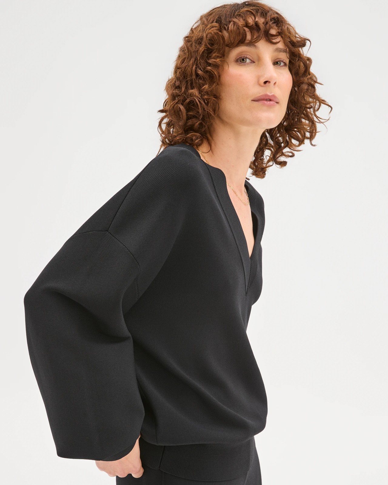 Preview Crepe Knit V-Neck Sweater - Black 5 of 5