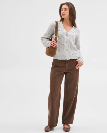 Petites Australian Cotton Blend Nepped V-Neck Cardigan