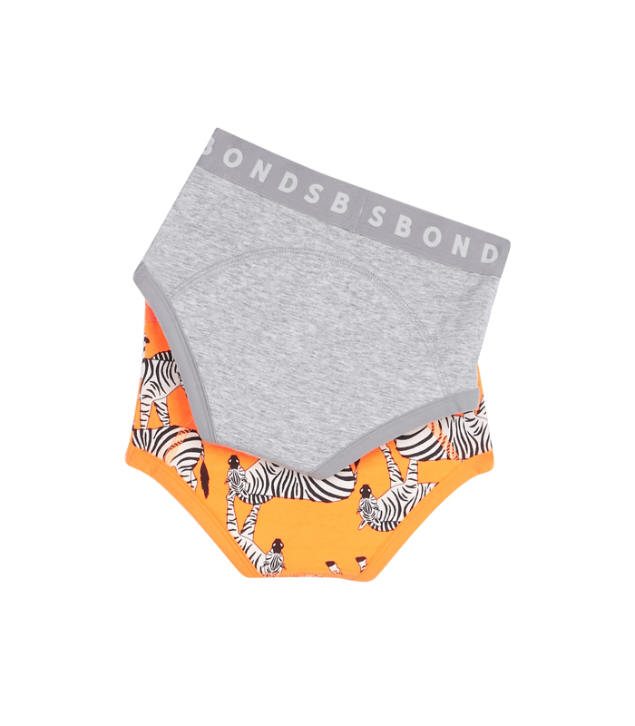 Bonds Whoopsies Toilet Training Underwear 2 Pack Grey Orange Zebra