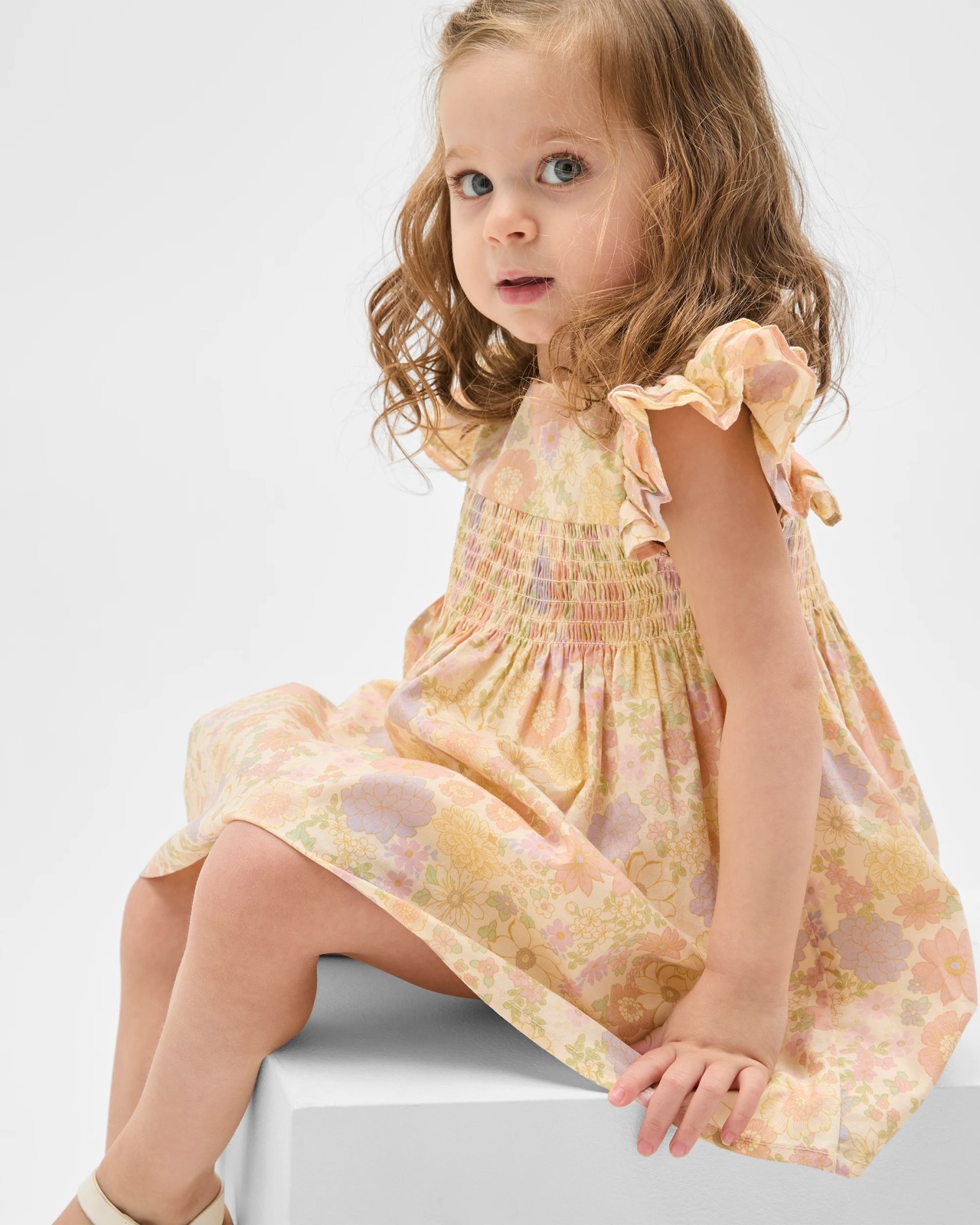 Baby Cotton Short Sleeve Shirred Woven Dress 2 of 5