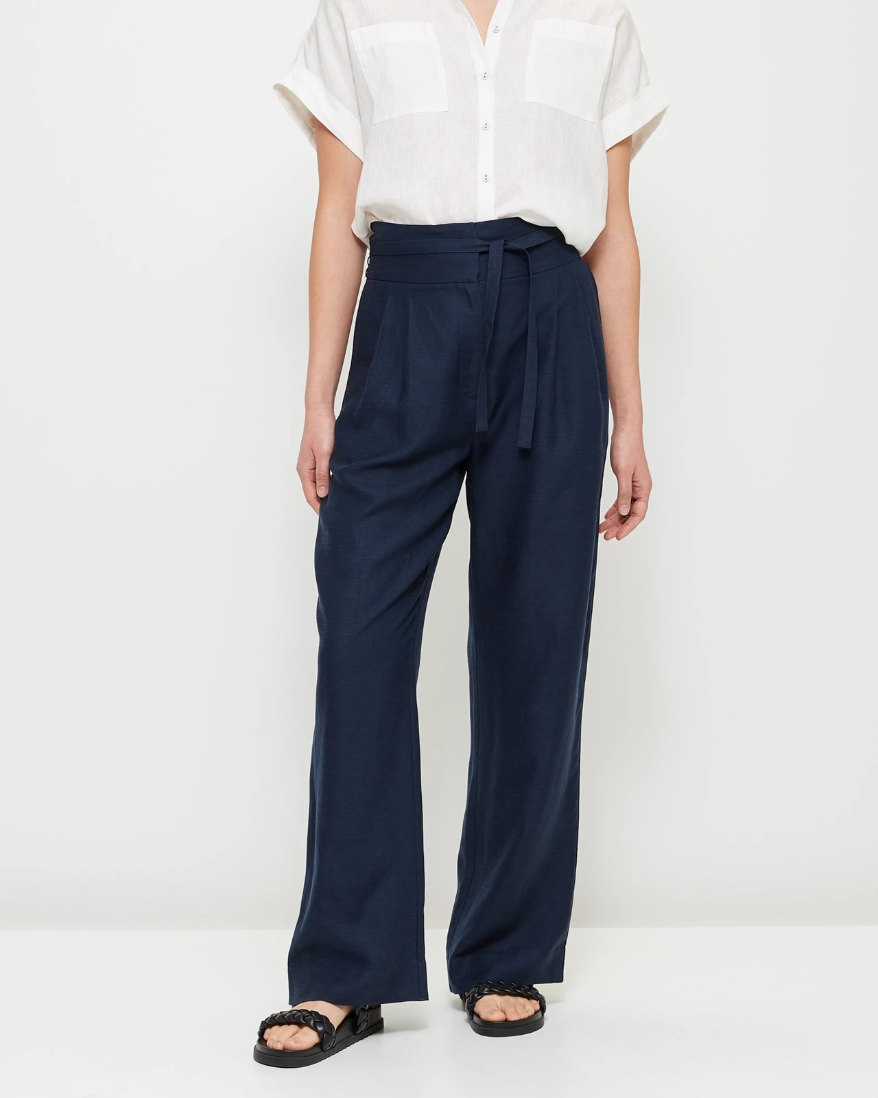 Navy wide clearance leg pants australia