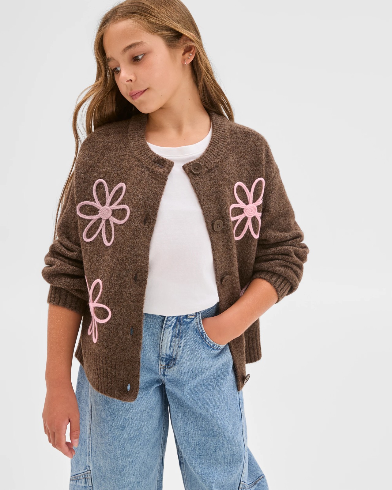 Button Through Boxy Knit Cardigan - Brown 2 of 5
