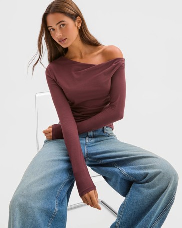 Lily Loves Australian Cotton Off Shoulder Long Sleeve Top