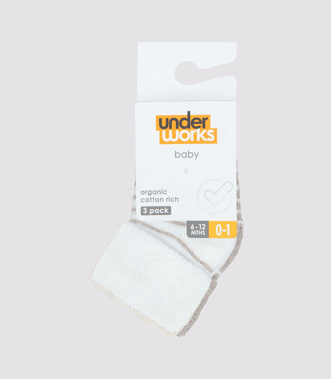 Baby Organic Cotton Terry Turn Top Socks 3 Pack - Underworks - Neutral