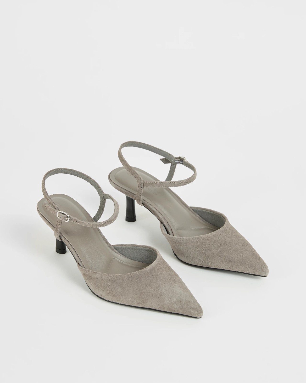 Genuine Suede Leather Point Toe Ankle Strap Heels - Grey 2 of 3