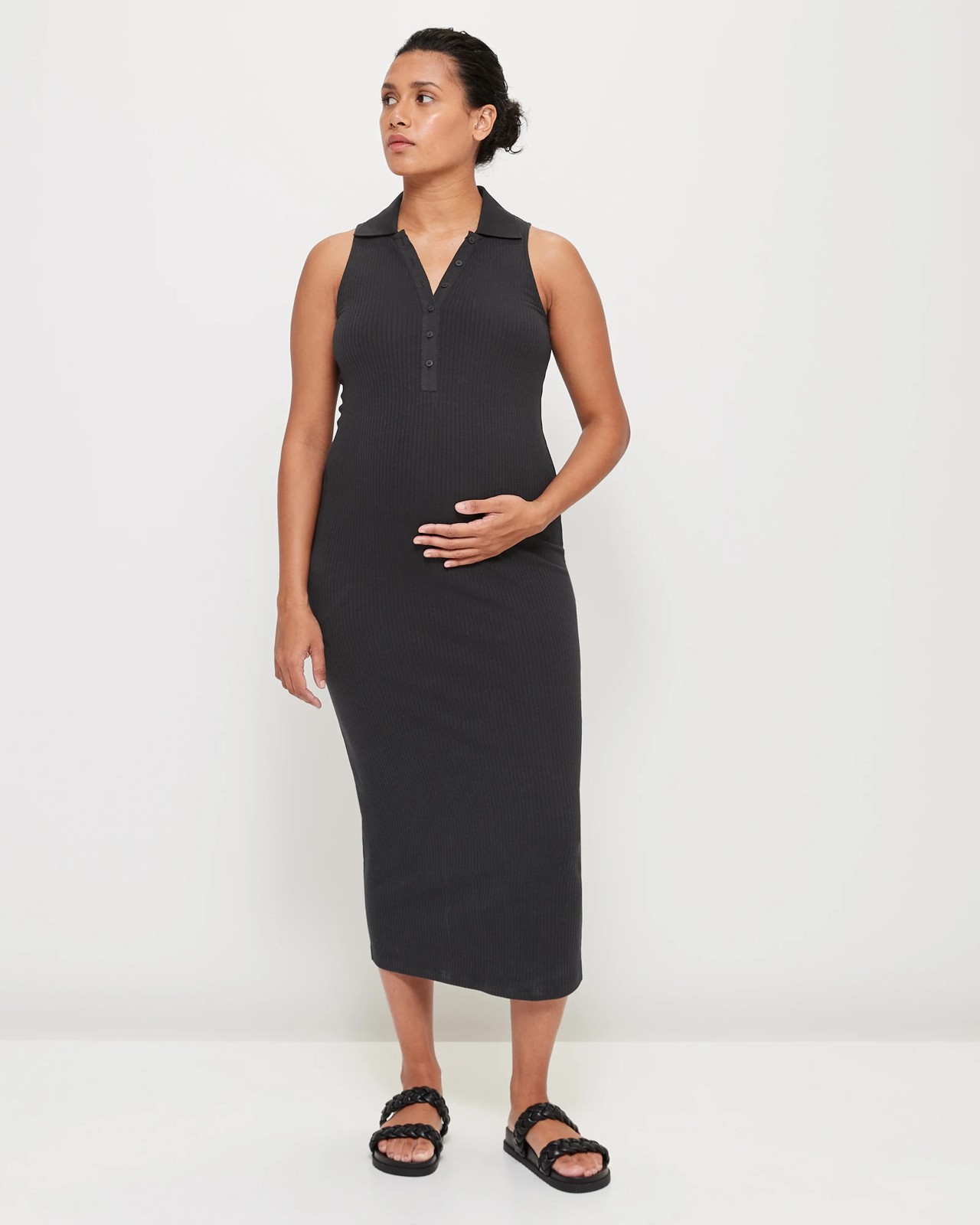 Maternity Ribbed Collar Henley Dress