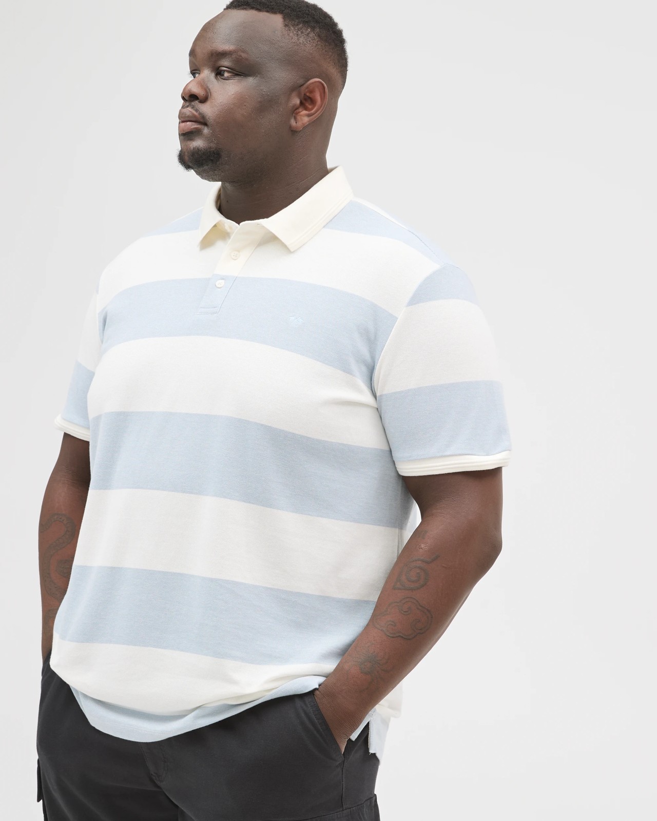 Plus Size Australian Cotton Block Stripe Polo Top - Neutral 3 of 6
