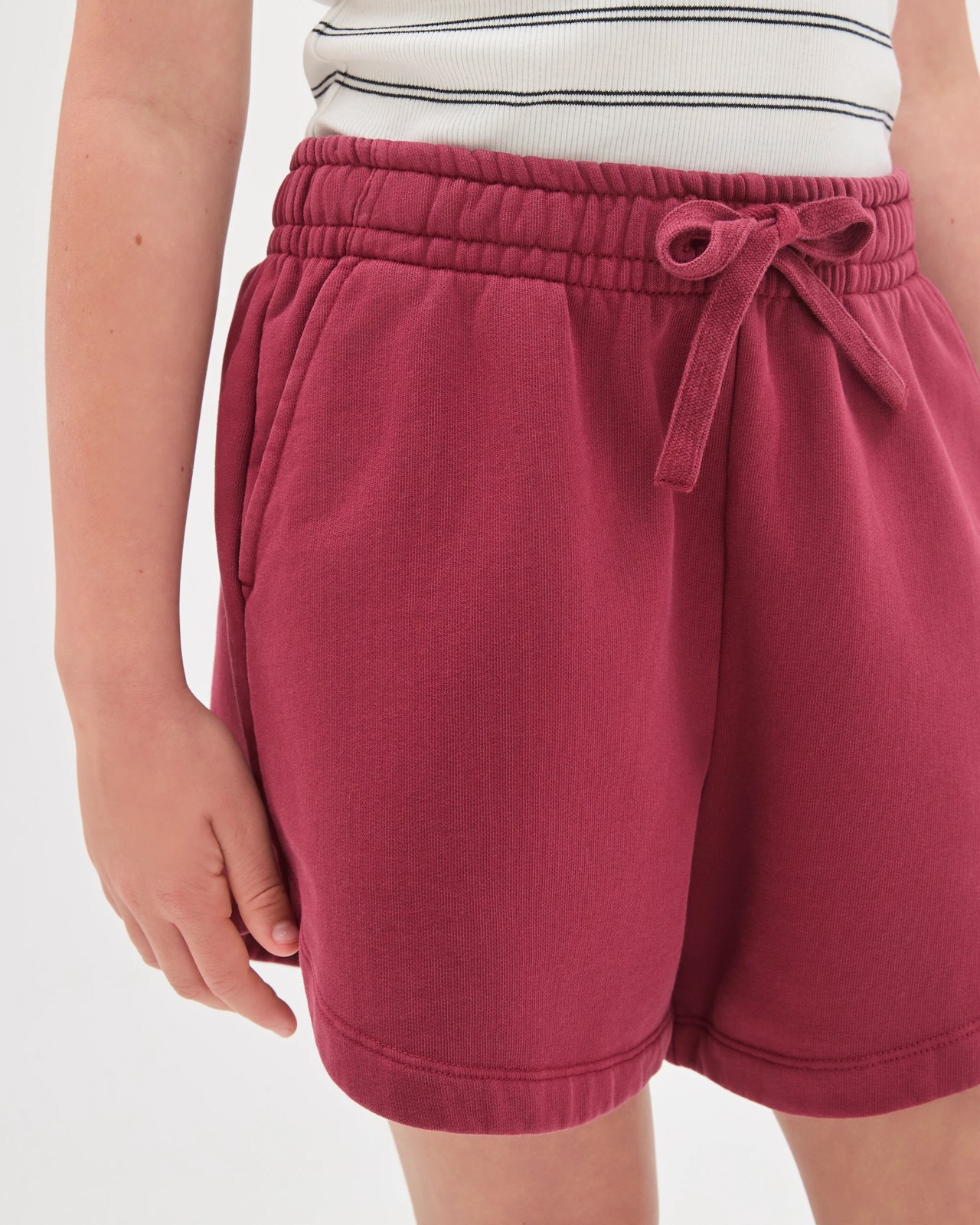 Australian Cotton Blend Curved Hem Fleece Shorts - Burgundy 3 of 6