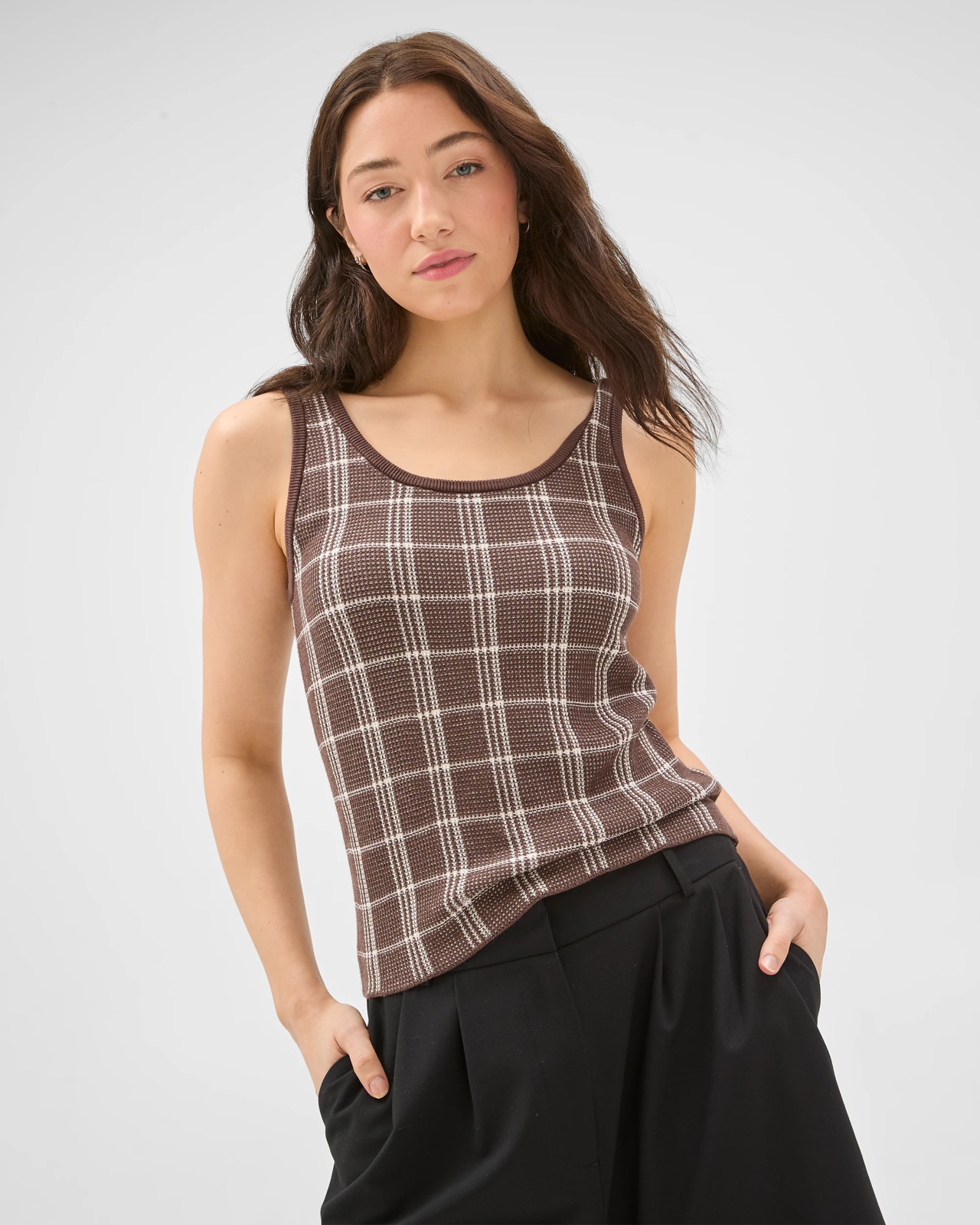 Lily Loves Knitted Check Tank Top - Bark Check 4 of 5