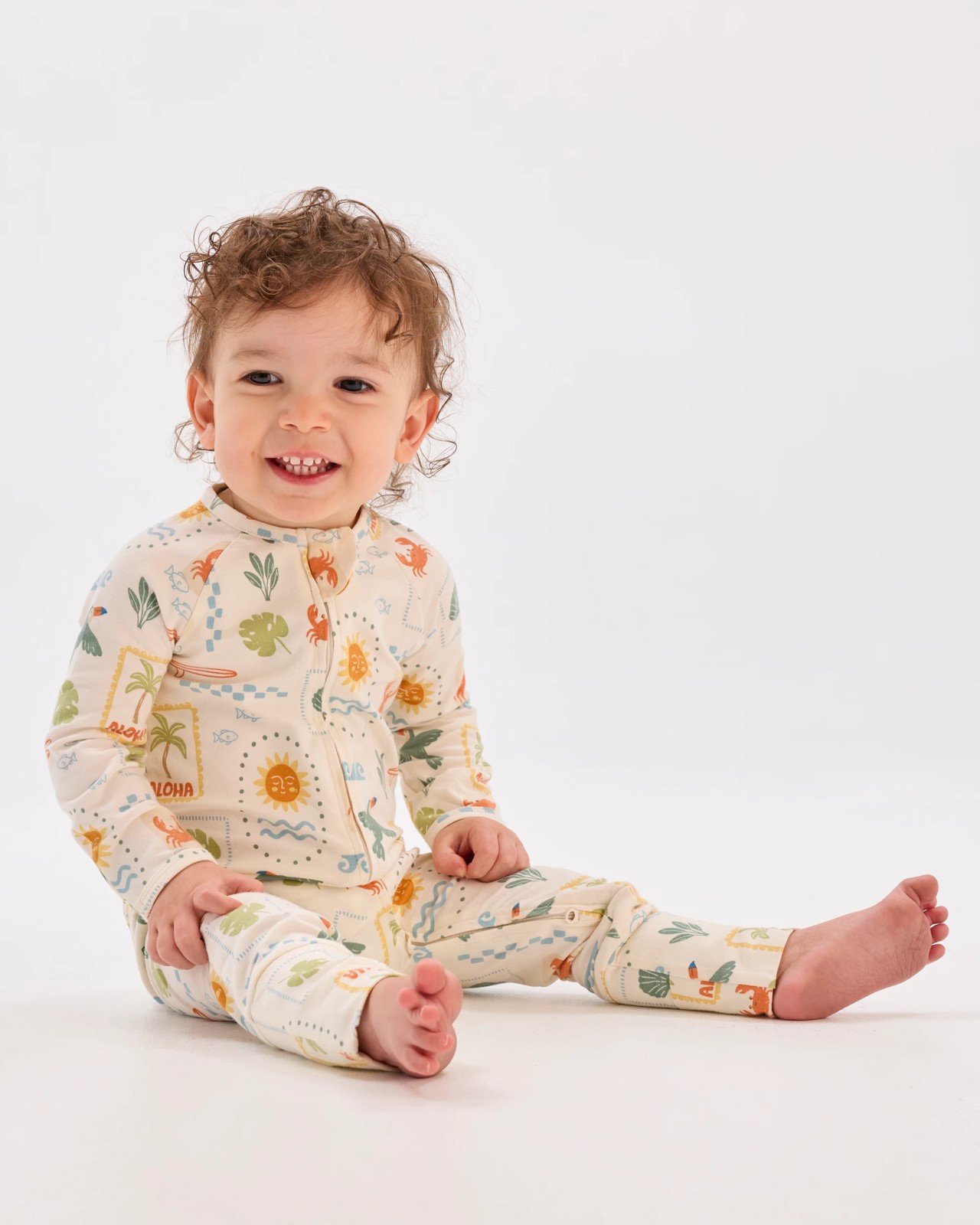 Baby Organic Cotton Zip Front Footless Coverall - Cream Vacation 3 of 6