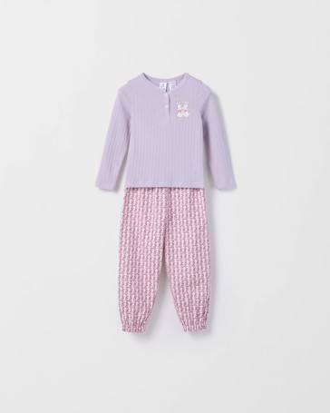 Australian Cotton Younger Girls Henley Top and Flannel Pants Pyjama Set