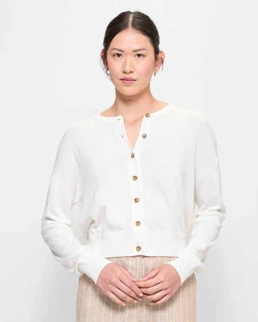 Long Sleeve Crew Neck Rib Cardigan - Preview