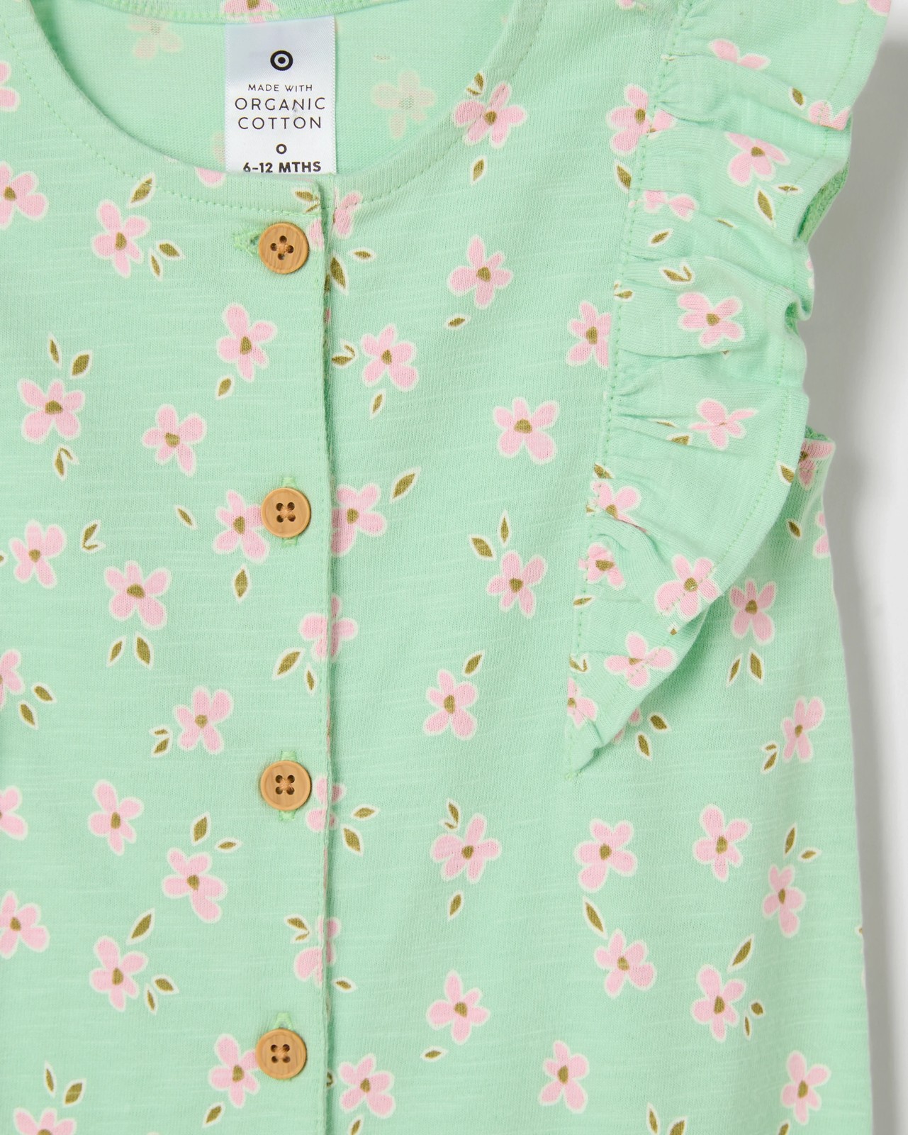 Baby Girls Organic Cotton Jersey Print Jumpsuit - Daisy Green 5 of 5