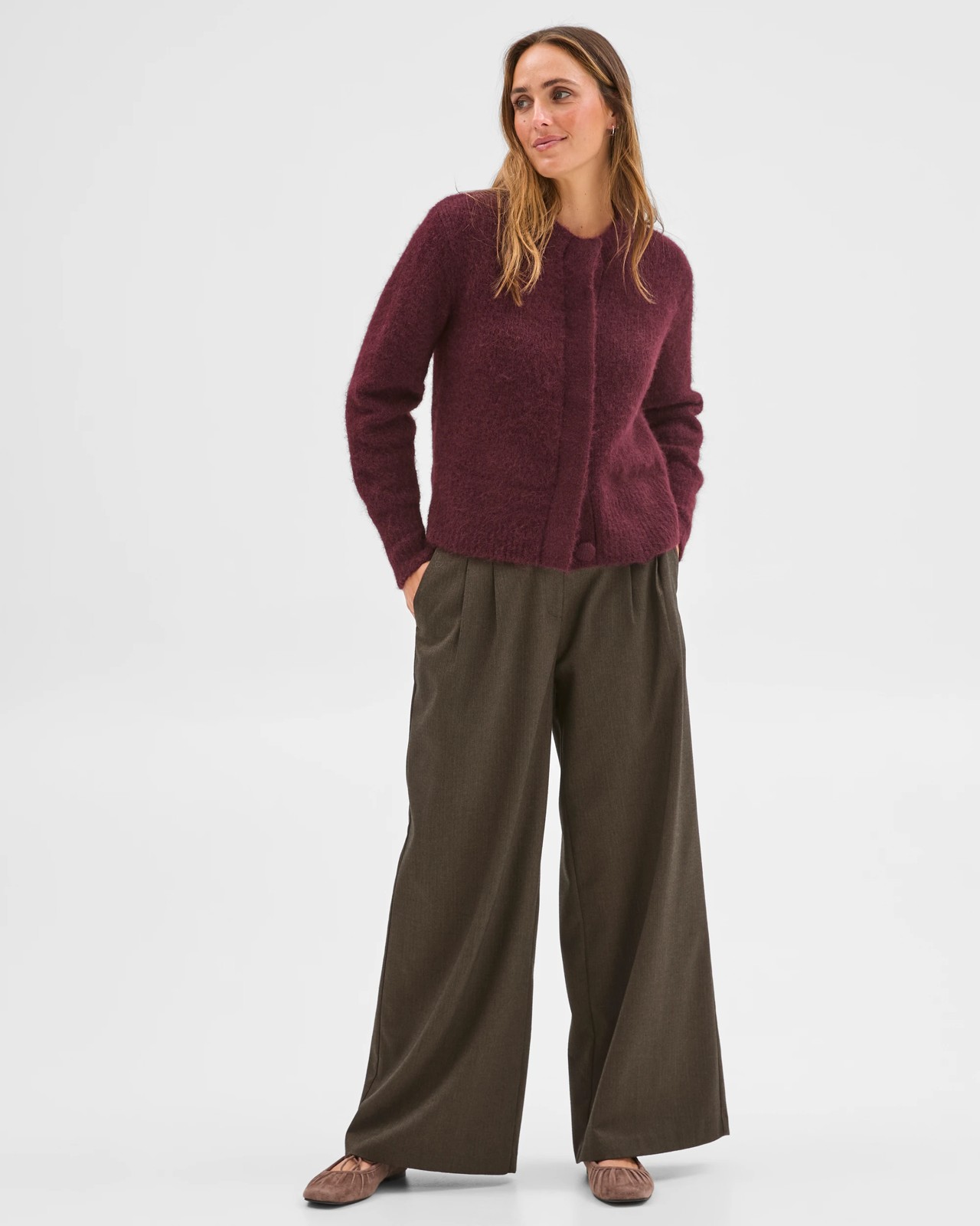 Preview Long Sleeve Plush Cardigan - Pinot 2 of 6