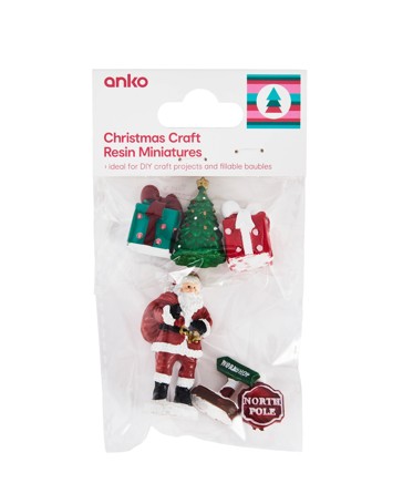 Anko Christmas Craft Resin Miniatures - Santa Claus and Gifts