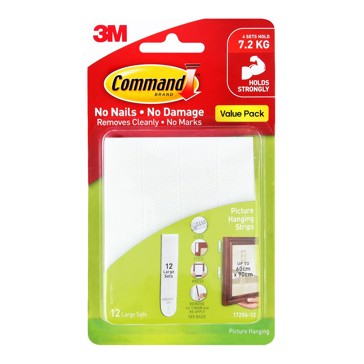 12 Pack 3M Command Large Picture Hanging Strips Value Pack