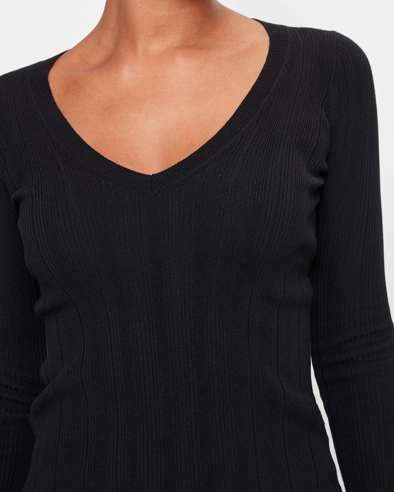 V-Neck Variegated Rib Knit Top - Preview - Black | Target Australia