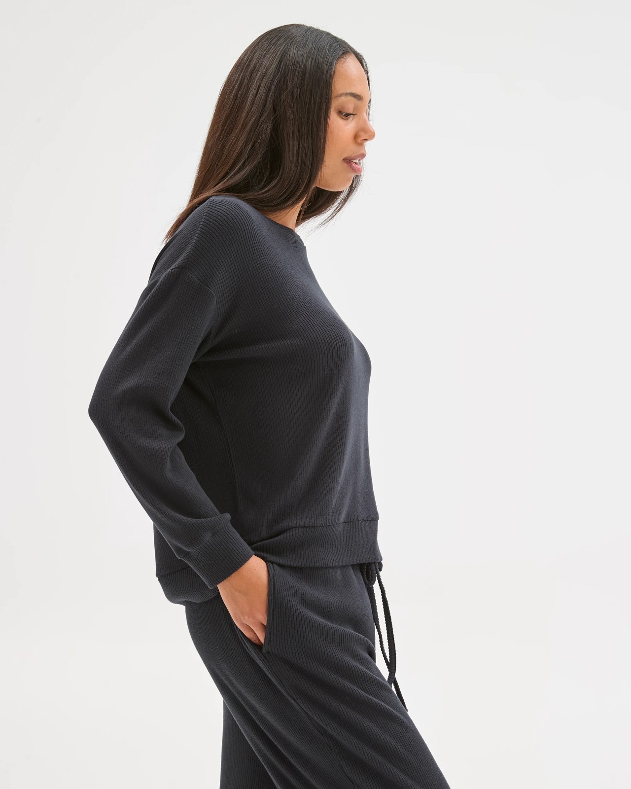 Cosy Rib Crew Neck Sleep Top - Black 3 of 6