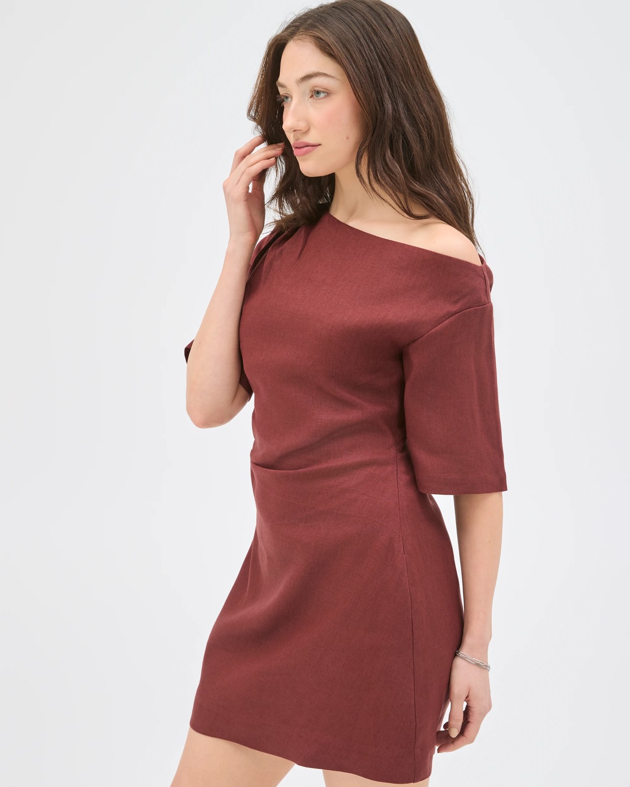 Lily Loves European Linen Off Shoulder Mini Dress - Ganache 4 of 5