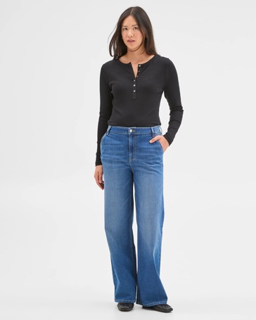 Australian Cotton Long Sleeve Rib Henley T-Shirt