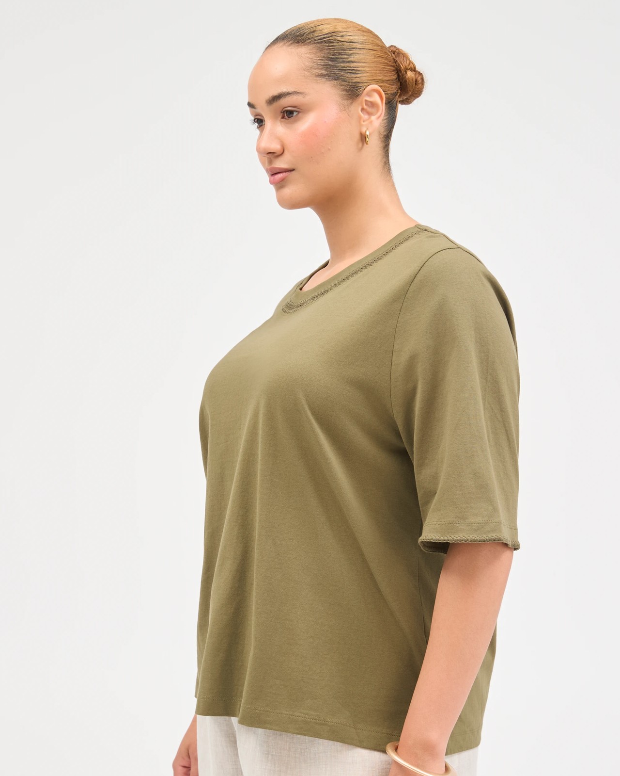 Plus Size Australian Cotton Stitch Detail T-Shirt - Dusty Moss 5 of 6