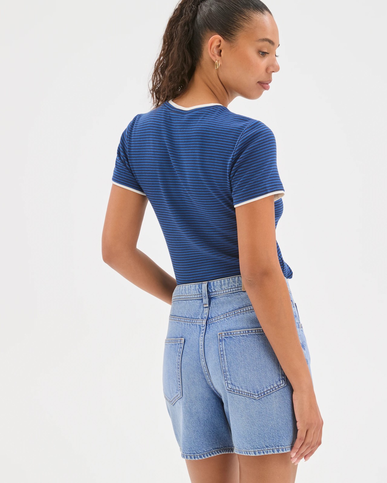 High Rise A-Line Denim Shorts 6 of 6