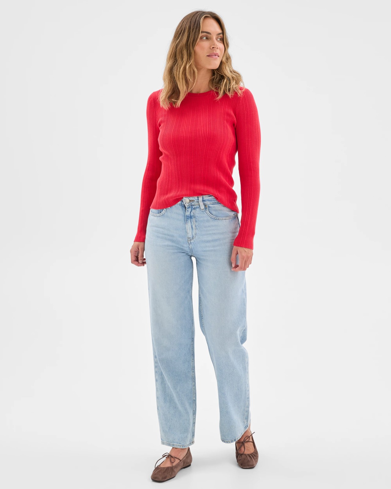 Australian Cotton Blend Variegated Rib Knitted Jumper - True Red 3 of 6