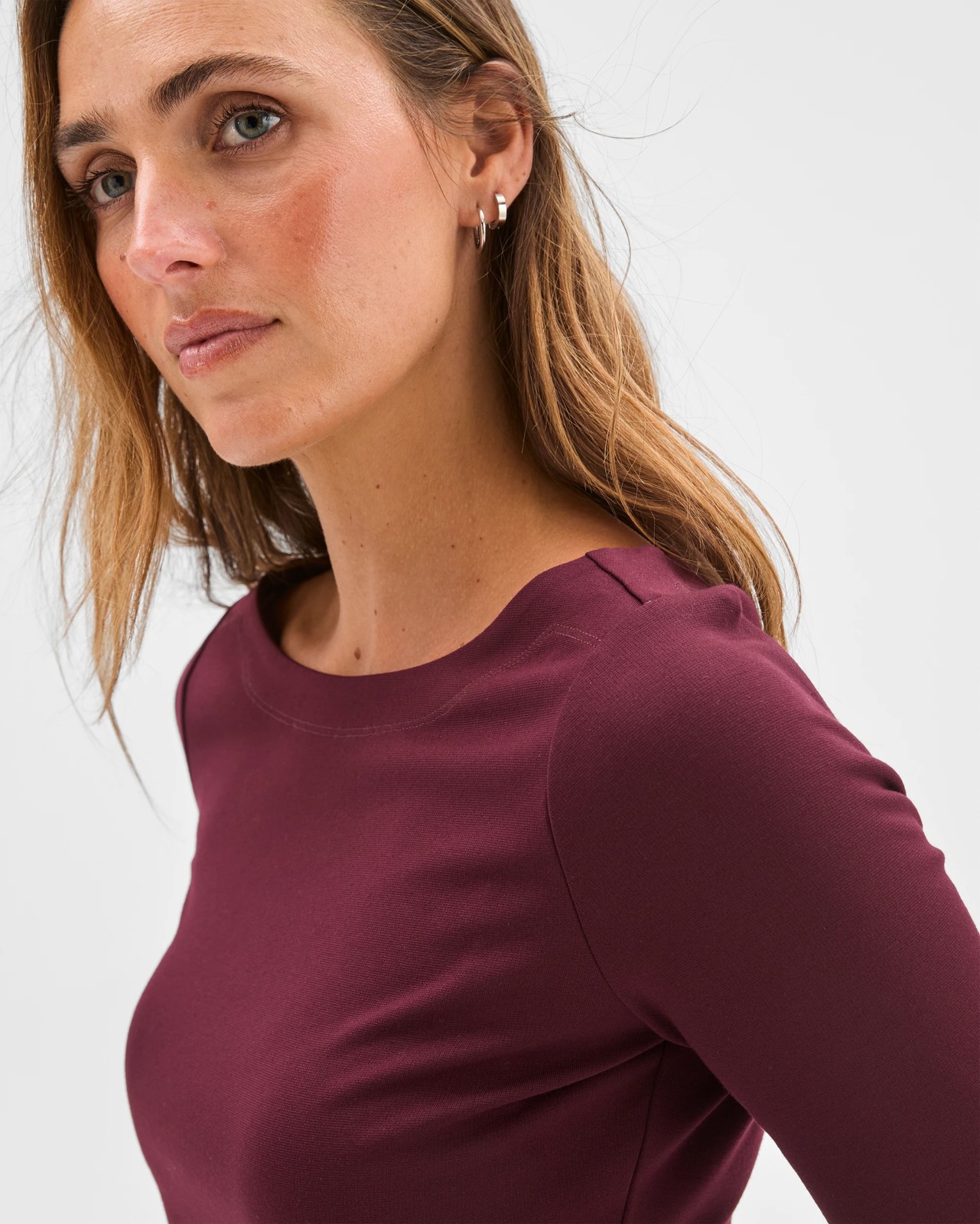 Preview 3/4 Sleeve Boat Neck Ponte T-Shirt - Pinot 5 of 6