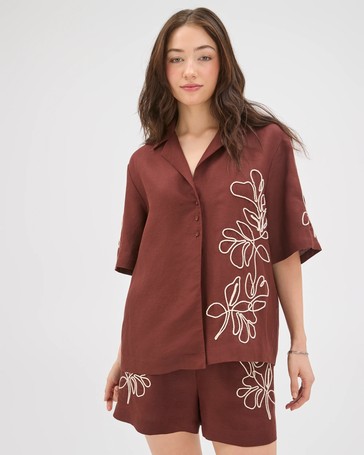 Lily Loves European Linen Blend Embellished Shirt