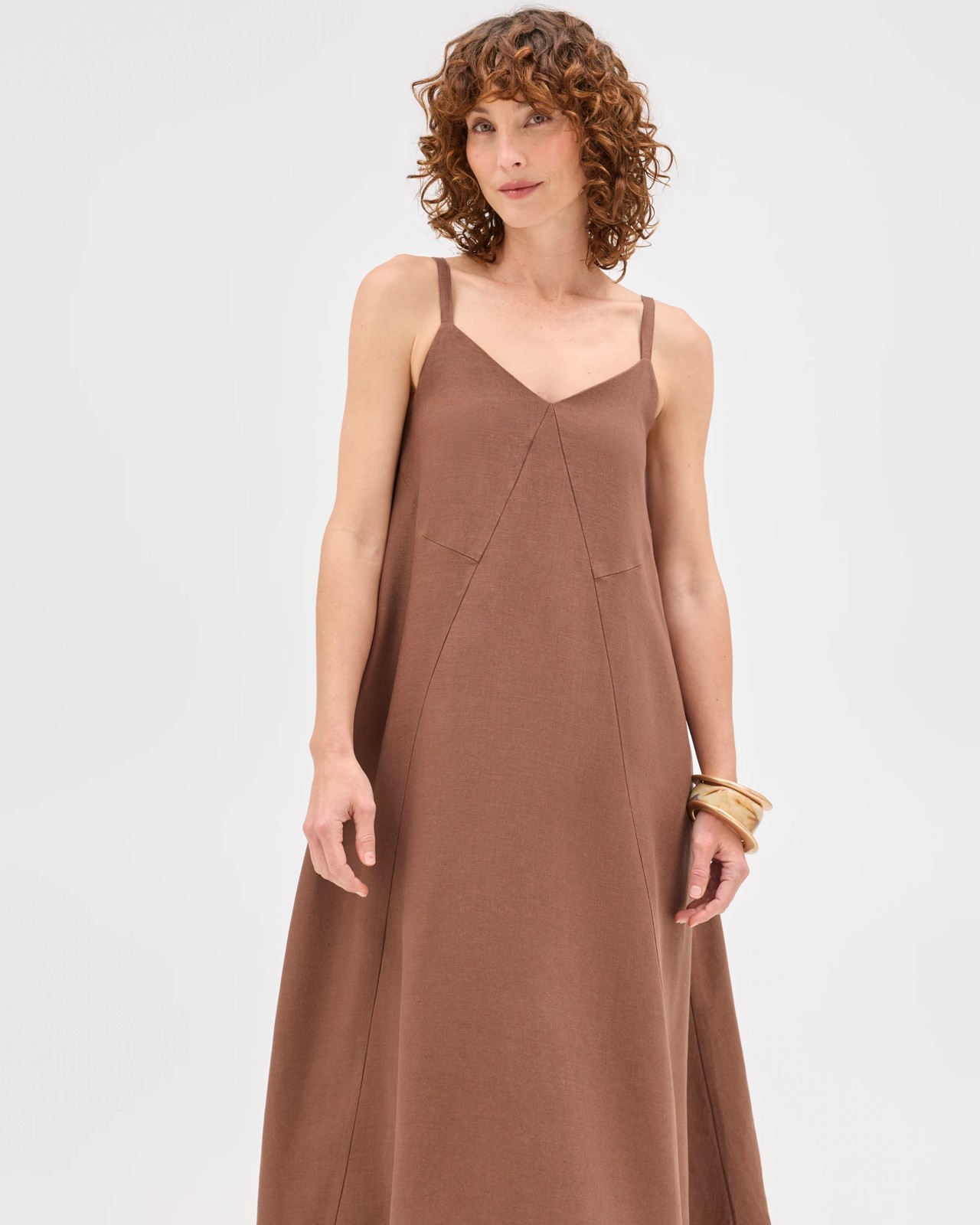 Sleeveless V-Neck Seam Detail Maxi Dress - Warm Brown 2 of 5