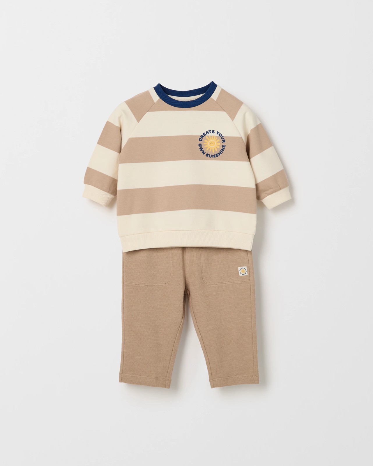 Baby Organic Cotton Jumper & Pants 2 Piece Set - Stripe Taupe 4 of 6