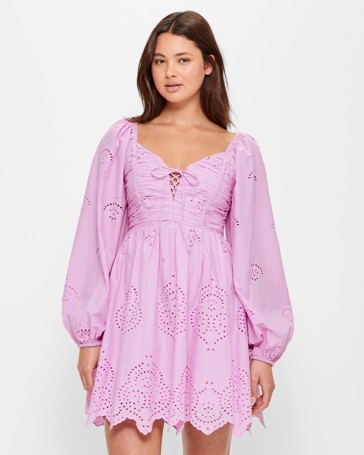 Puff Sleeve Embroidered Mini Dress - Lily Loves