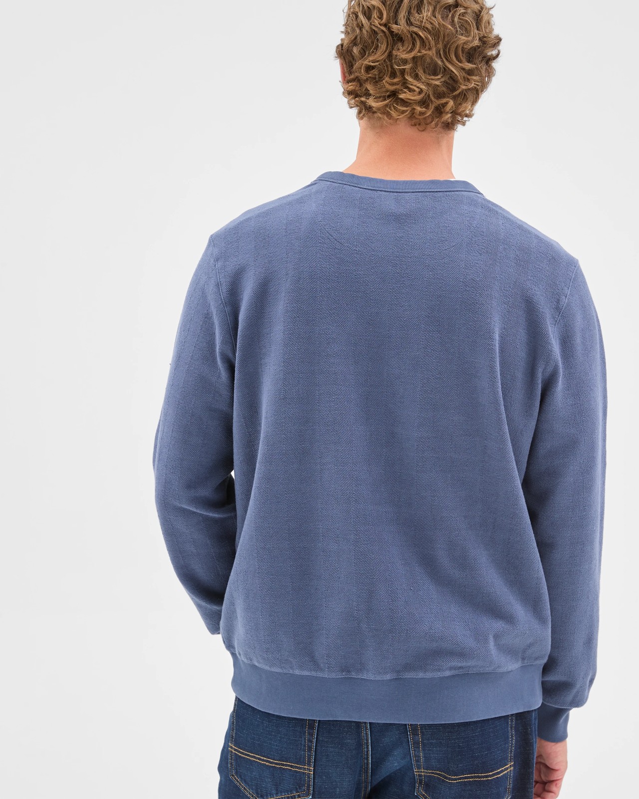Australian Cotton Herringbone Long Sleeve Crew Neck Fleece Top - Blue Stone 6 of 6