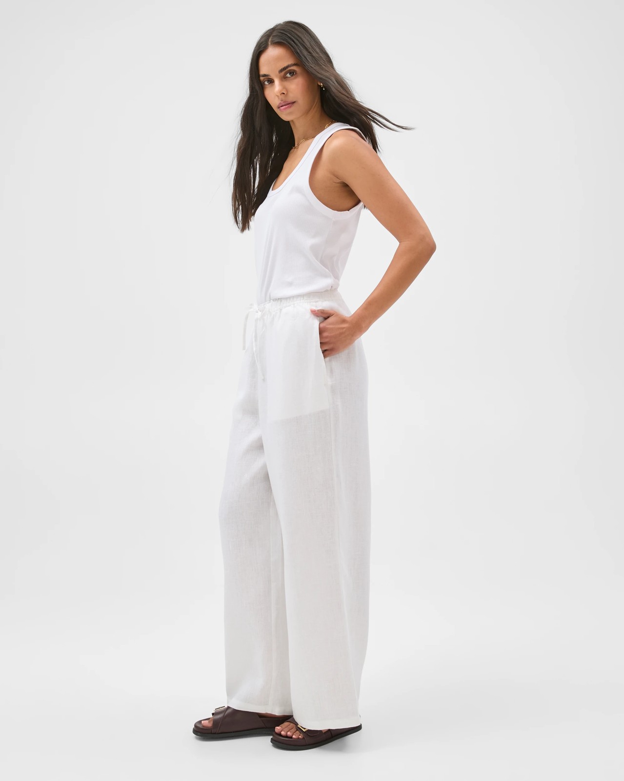 European Linen Wide Leg Pants - White 2 of 5