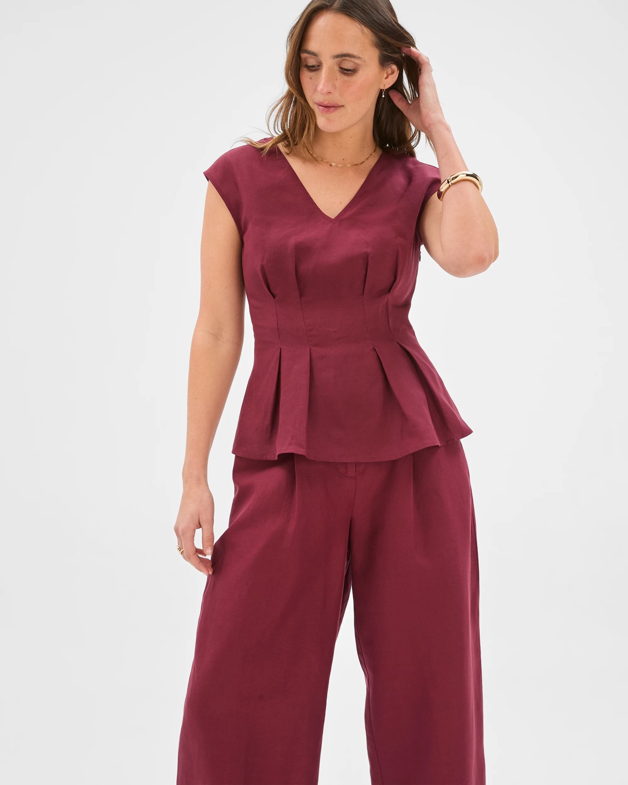 Preview Harper Tailored Ultra Wide Leg Pants - Chocolate Rose 4 of 5