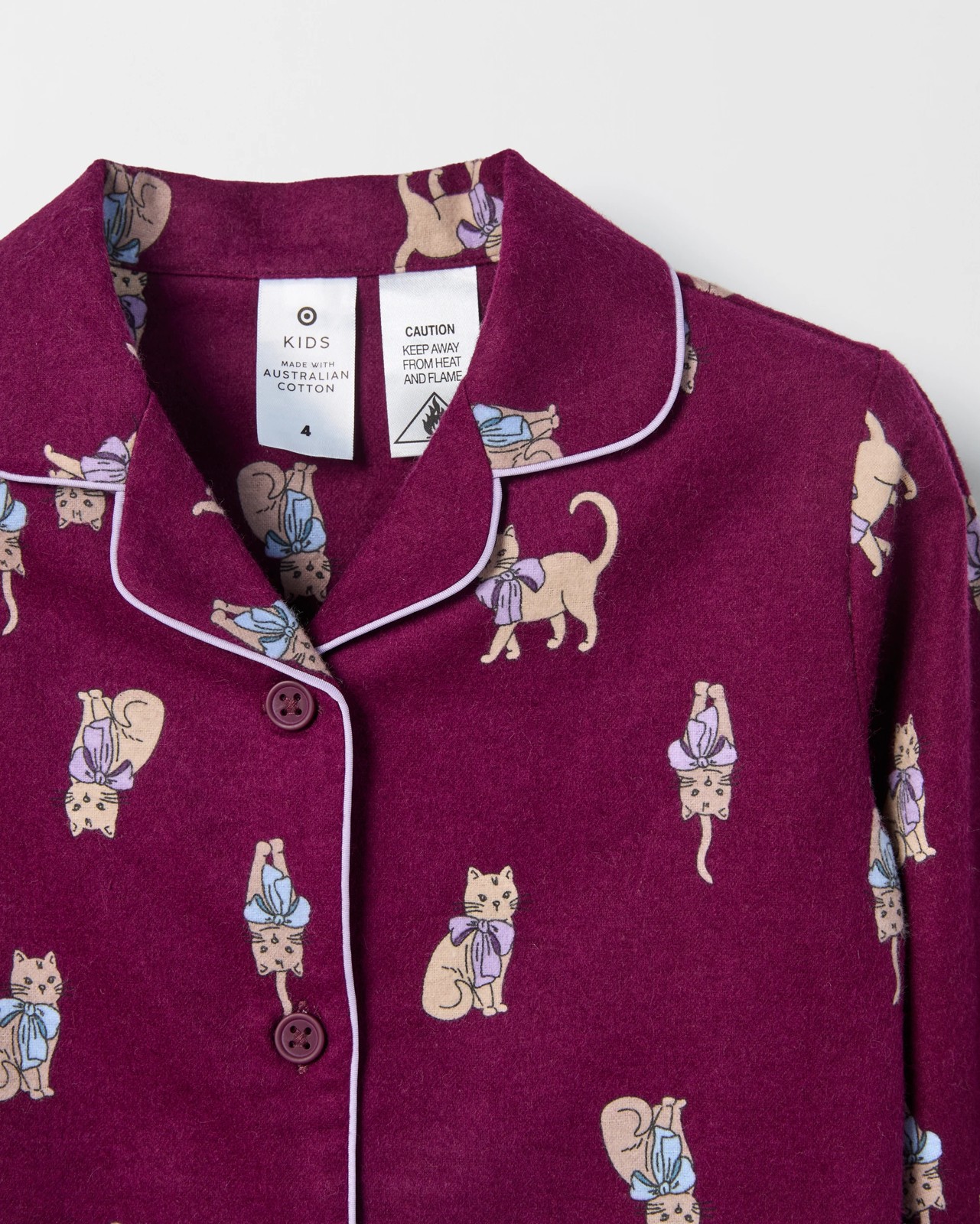 Australian Cotton Younger Girls Flannel Pyjama Set - Cats 2 of 3