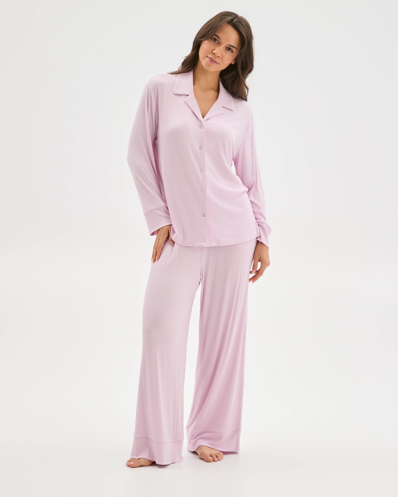Long Sleeve Rib Pyjama Shirt - Pink 2 of 5