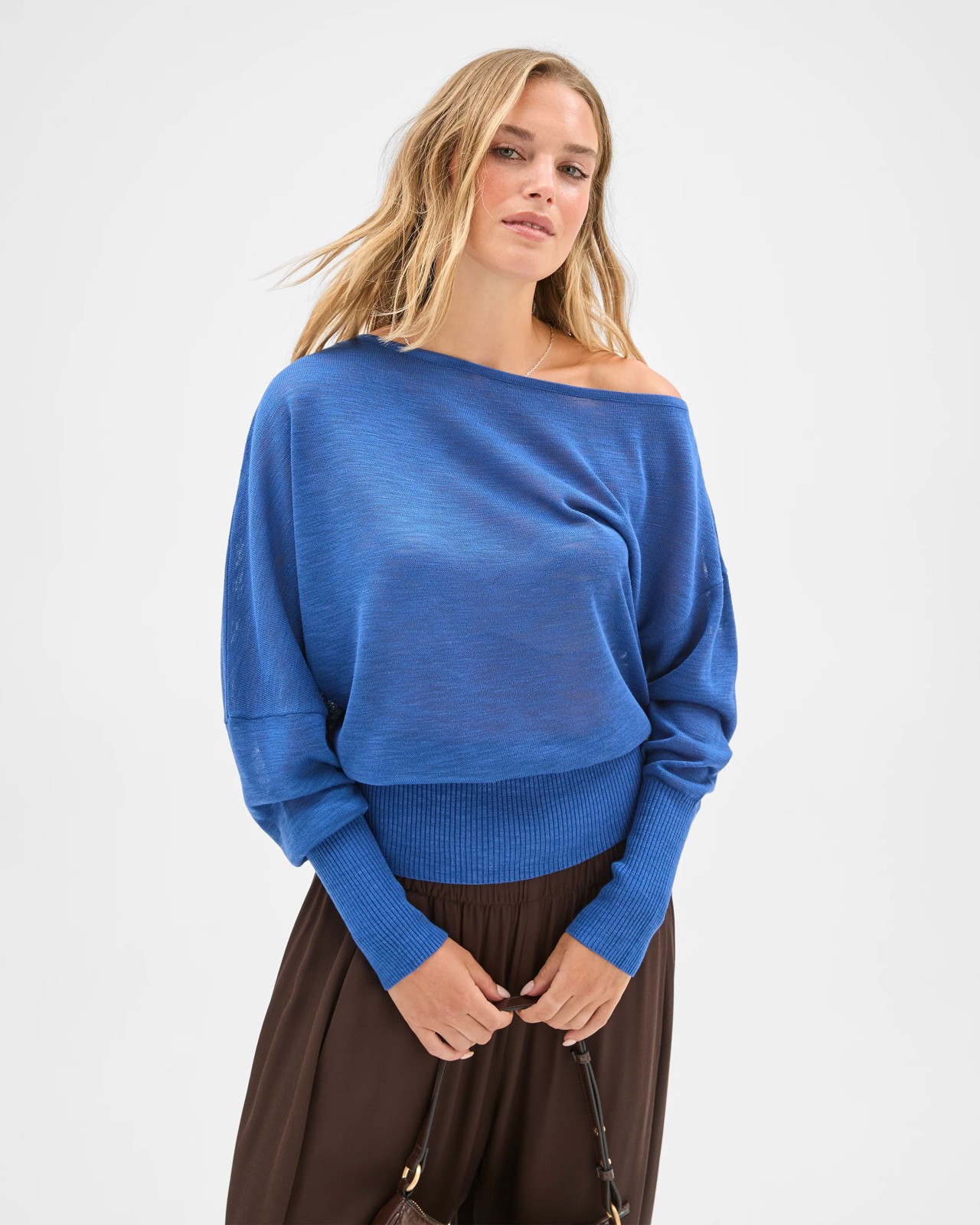 Lily Loves Slub Off Shoulder Knit Top - Iris Blue 6 of 6