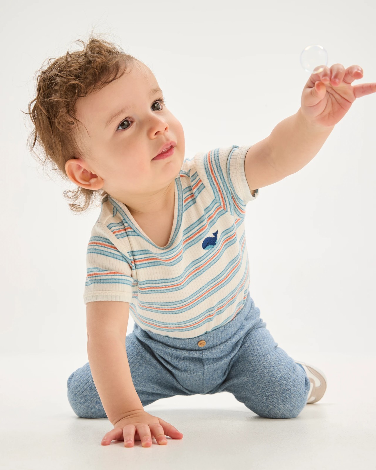 Baby Organic Cotton Ribbed Bodysuit and Leggings Set - Whale Stripe Blue 3 of 6