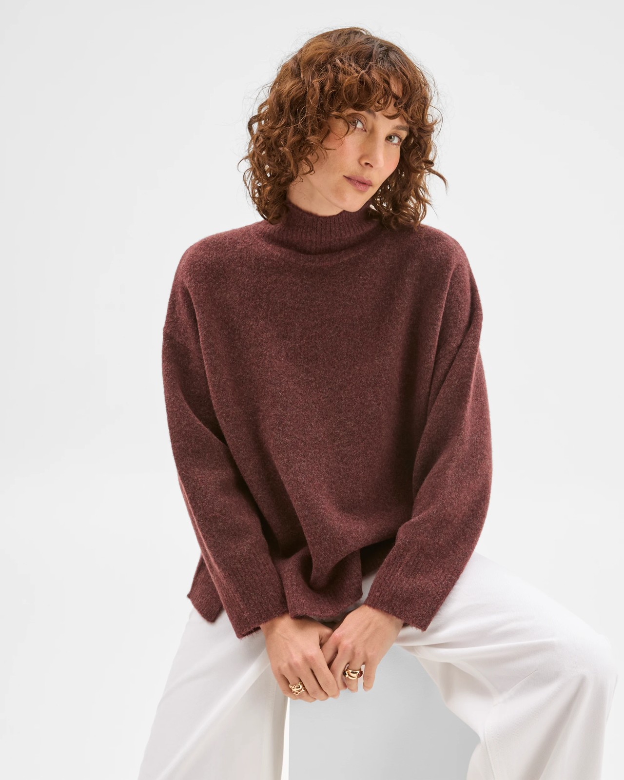 Super Soft Mock Neck Sweater - Burgundy 5 of 5