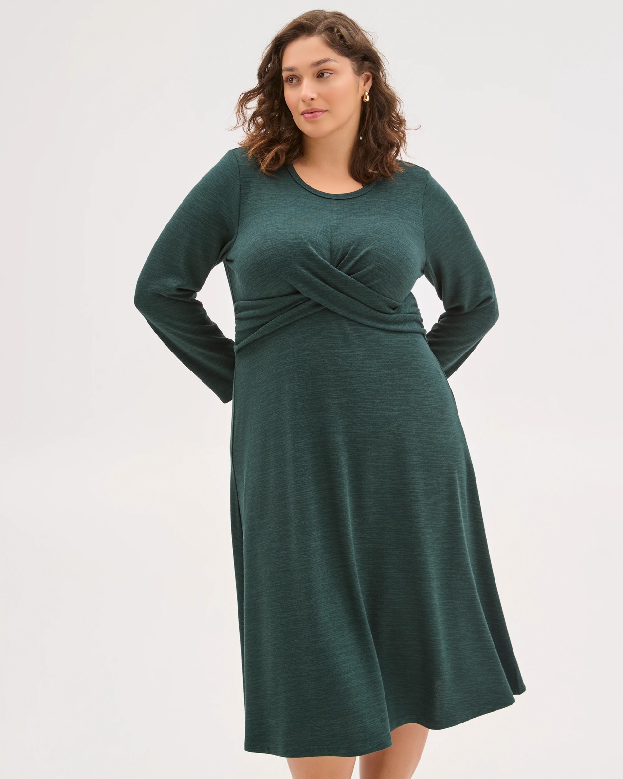 Plus Size Long Sleeve Drape Knit Midi Dress 3 of 6
