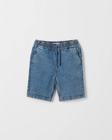 Elastic Waistband Pull-On Denim Shorts