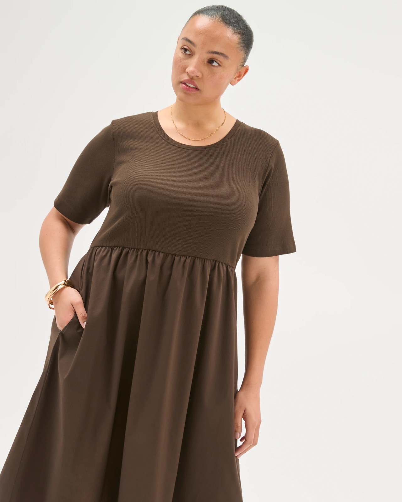Plus Size Australian Cotton Short Sleeve Knit Woven Dress 4 of 5