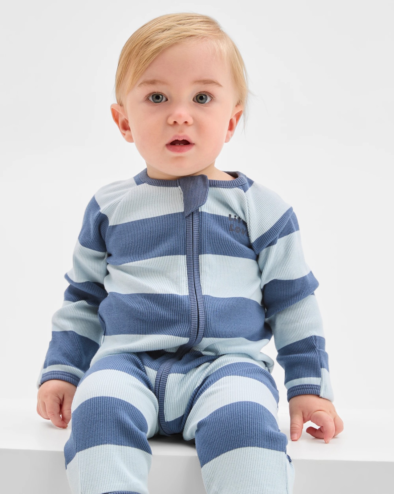 Baby Organic Cotton Rib Zip Footless Coverall - Vintage Indigo Stripe 2 of 5